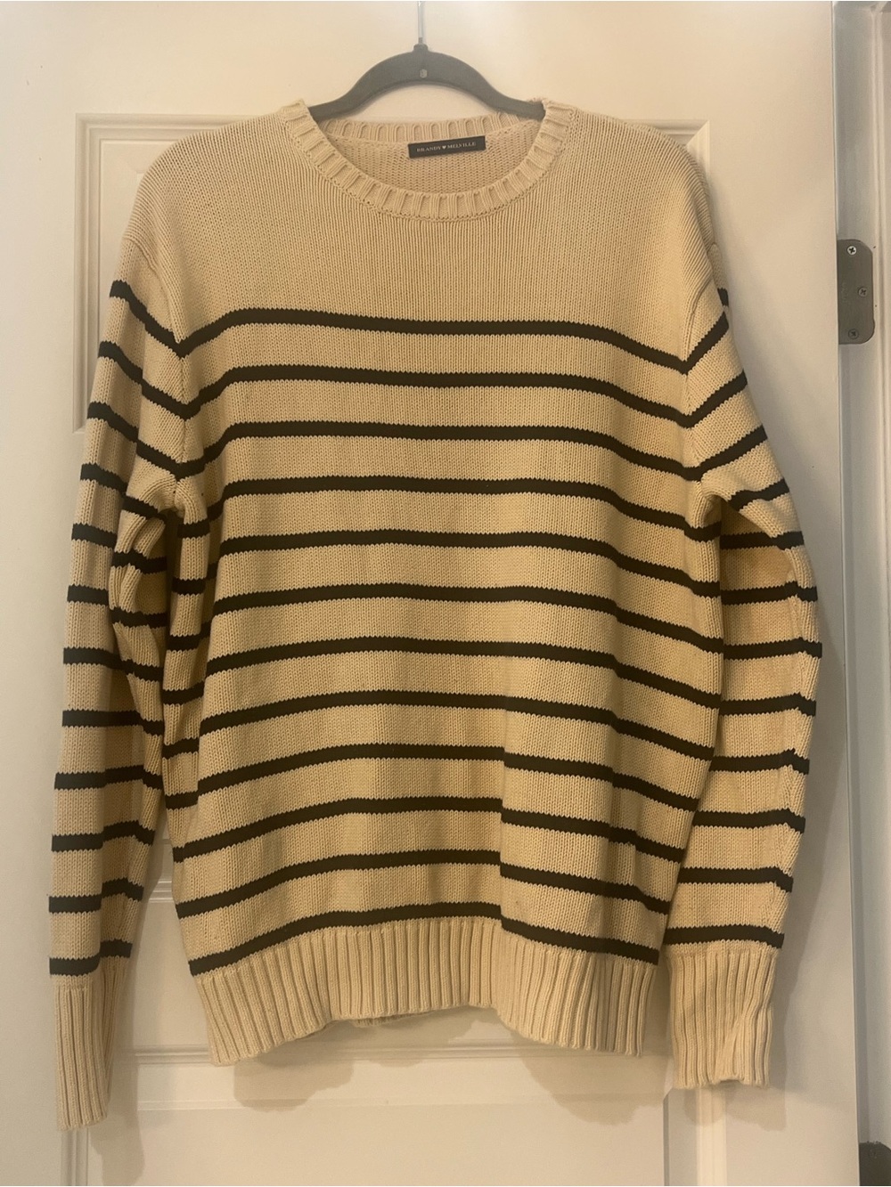 Brandy Melville Women’s Cream Black Striped Knit Crewneck Sweater One Size